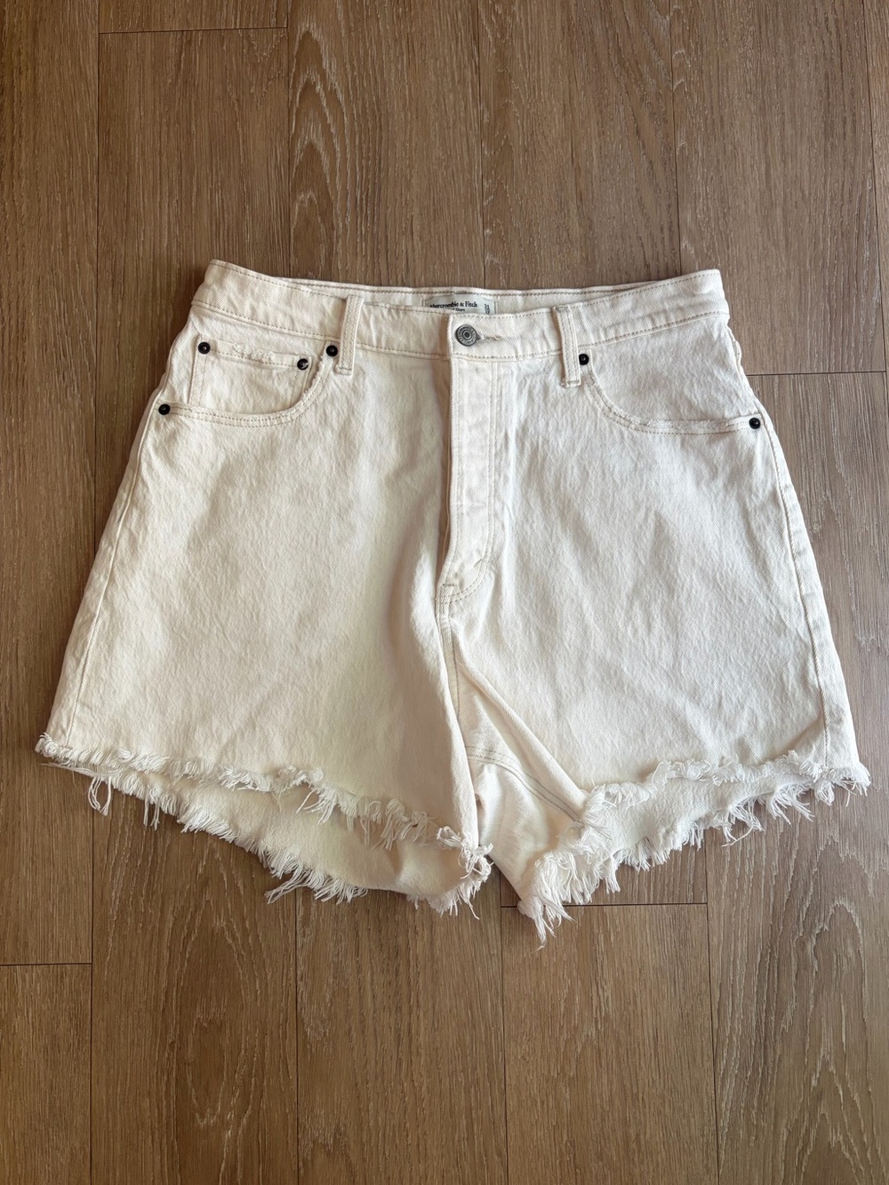 Abercrombie & Fitch Curve Love- The Dad Short- Cream High-Rise Denim Shorts